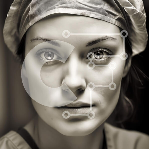 Intra Συλλεκτικό Ξύλινο Παζλ Plywood  4mm - Γυναίκα με χειρουργικό καπάκι και μάσκα με σοβαρή έκφραση Σε Ξύλινο Κουτί - Διαστάσεις Puzzle: 10x10 cm – 25 κομμάτια