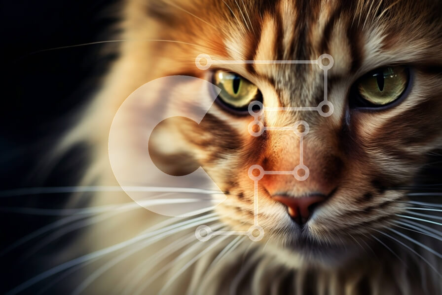 Σετ των 2 Intra Συλλεκτικό Ξύλινο Παζλ Plywood  4mm - Εκπληκτική κοντινή πλάνο μιας σοβαρής γάτας με δασύτριχη γούνα και θαμνώδη μουστάκια Σε Ξύλινο Κουτί - Διαστάσεις: 10x10 cm – 25 κομμάτια