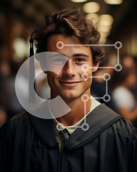 Intra Συλλεκτικό Ξύλινο Παζλ Plywood  4mm - Εικόνα ενός ευτυχισμένου νεαρού άνδρα με φόρεμα αποφοίτησης και κονίαμα Σε Ξύλινο Κουτί - Διαστάσεις Puzzle: 10x10 cm – 25 κομμάτια