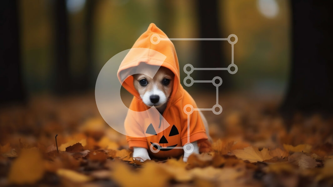 Intra Συλλεκτικό Ξύλινο Παζλ Plywood  4mm - Μικρό σκυλί με κοστούμι κολοκύθας στο δάσος Σε Ξύλινο Κουτί - Διαστάσεις: 10x10 cm – 25 κομμάτια