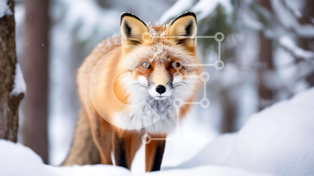 Σετ των 2 Intra Συλλεκτικό Ξύλινο Παζλ Plywood  4mm - Πορτοκαλί αλεπού στη χιονώδη δασώδη περιοχή Σε Ξύλινο Κουτί - Διαστάσεις: 10x10 cm – 25 κομμάτια