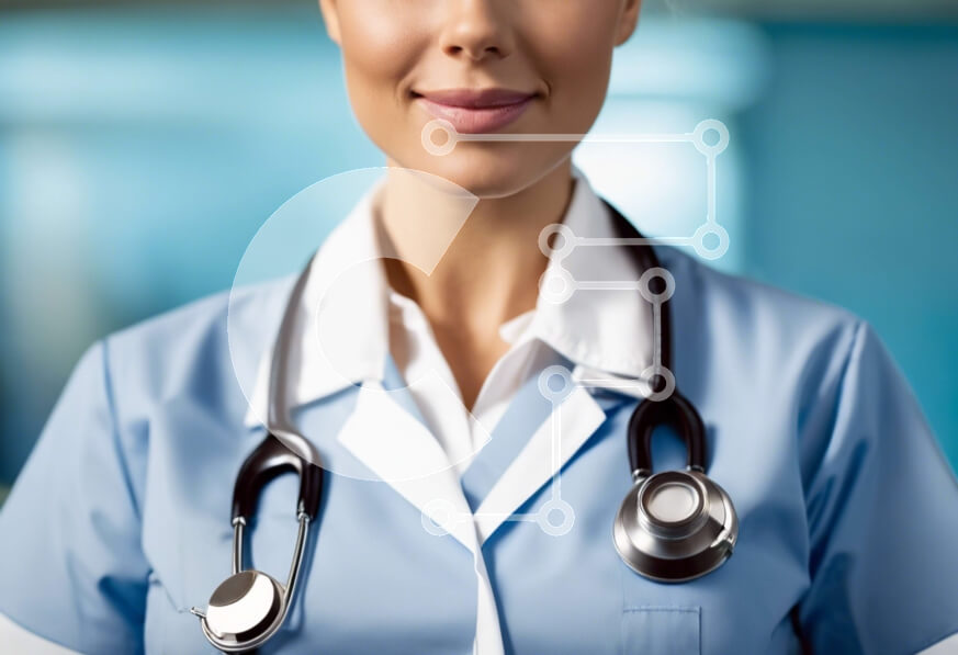 Intra Συλλεκτικό Ξύλινο Παζλ Plywood  4mm - Χαμογελαστή νοσοκόμα με μπλε τρίβει με στηθοσκόπιο Σε Ξύλινο Κουτί - Διαστάσεις Puzzle: 10x10 cm – 25 κομμάτια