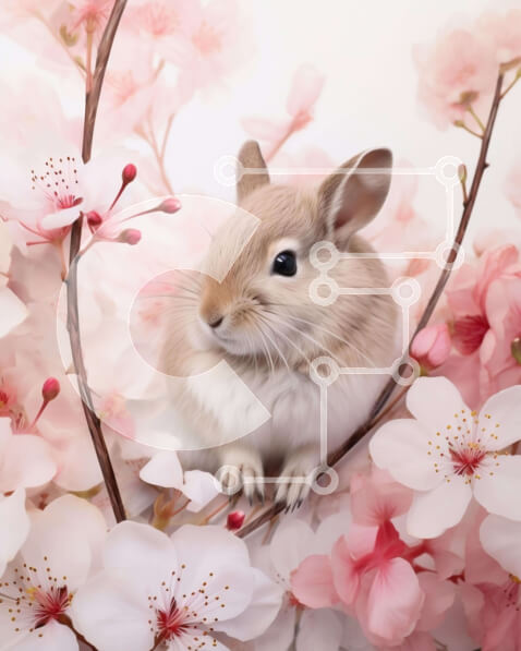 Intra Συλλεκτικό Ξύλινο Παζλ Plywood  4mm - Λαγουδάκι με ροζ άνθη Σε Ξύλινο Κουτί - Διαστάσεις: 10x10 cm – 25 κομμάτια