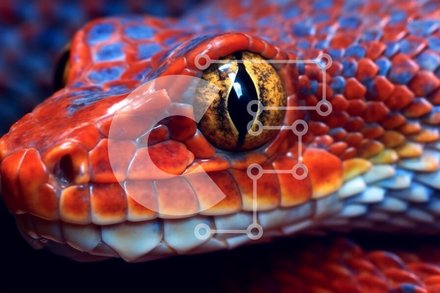 Σετ των 2 Intra Συλλεκτικό Ξύλινο Παζλ Plywood  4mm - Εκπληκτική κινηματογράφηση σε πρώτο πλάνο ενός πολύχρωμου φιδιού με μαύρες κηλίδες Σε Ξύλινο Κουτί - Διαστάσεις: 10x10 cm – 25 κομμάτια