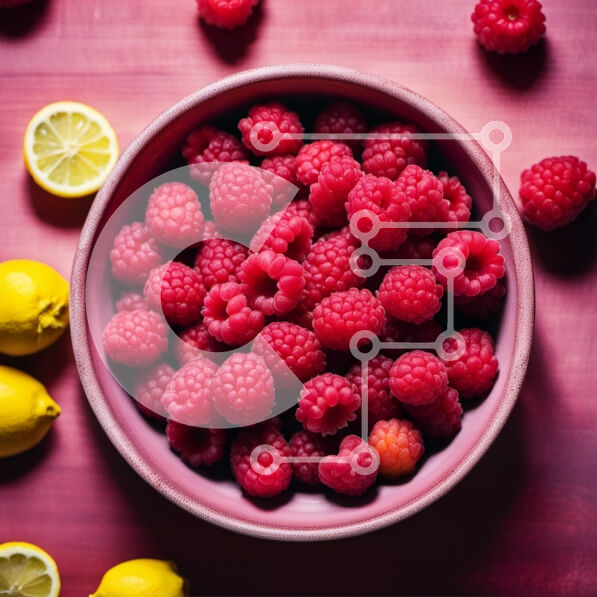 Σετ των 2 Intra Συλλεκτικό Ξύλινο Παζλ Plywood  4mm - Νόστιμο μπολ με φρέσκα σμέουρα και φέτες λεμονιού σε ροζ φόντο Σε Ξύλινο Κουτί - Διαστάσεις: 10x10 cm – 25 κομμάτια