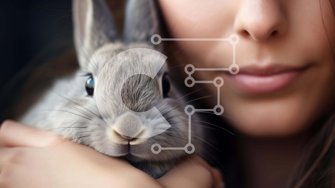 Intra Συλλεκτικό Ξύλινο Παζλ Plywood  4mm - Γυναίκα που κρατά το αξιολάτρευτο γκρίζο κουνέλι Σε Ξύλινο Κουτί - Διαστάσεις: 10x10 cm – 25 κομμάτια