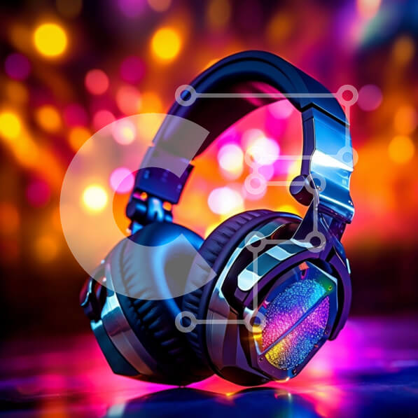 Intra Συλλεκτικό Ξύλινο Παζλ Plywood  4mm - Πολύχρωμα ακουστικά με ζωντανά φώτα στο φόντο Σε Ξύλινο Κουτί - Διαστάσεις Puzzle: 10x10 cm – 25 κομμάτια