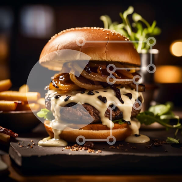 Σετ των 2 Intra Συλλεκτικό Ξύλινο Παζλ Plywood  4mm - Καταπληκτική εικόνα ενός Cheeseburger με πατάτες Σε Ξύλινο Κουτί - Διαστάσεις: 10x10 cm – 25 κομμάτια