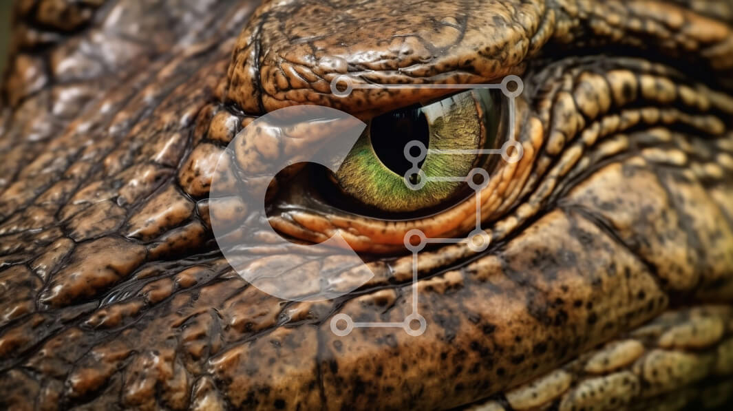 Σετ των 2 Intra Συλλεκτικό Ξύλινο Παζλ Plywood  4mm - Κροκόδειλος Eye Κοντινό πλάνο με λαμπερή πράσινη ίριδα και αιχμηρά δόντια Σε Ξύλινο Κουτί - Διαστάσεις: 10x10 cm – 25 κομμάτια