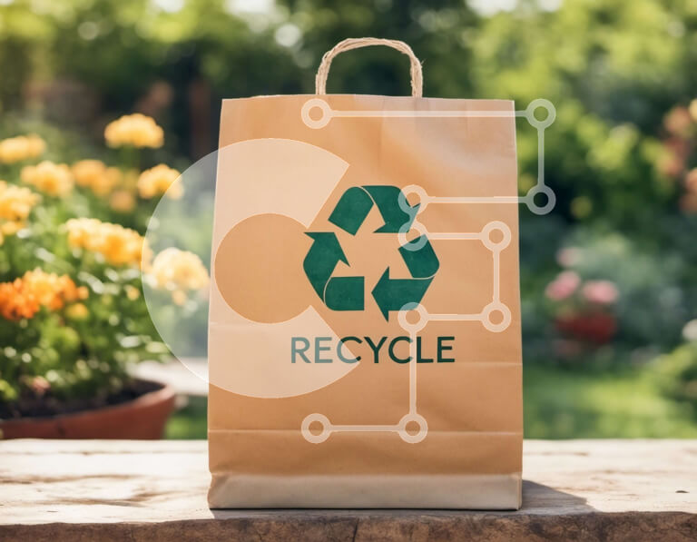 Intra Συλλεκτικό Ξύλινο Παζλ Plywood  4mm - Ανακυκλώστε καφέ χάρτινη τσάντα με φυτά και λουλούδια στον κήπο Σε Ξύλινο Κουτί - Διαστάσεις: 10x10 cm – 25 κομμάτια