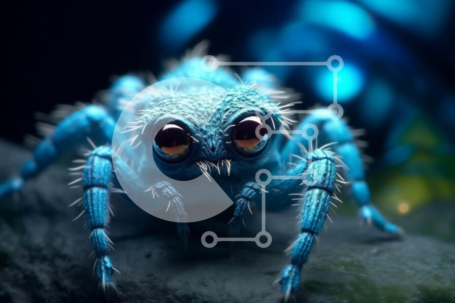 Intra Συλλεκτικό Ξύλινο Παζλ Plywood  4mm - Κοντινή εικόνα μιας μπλε αράχνης με μεγάλα μάτια και μακριά πόδια Σε Ξύλινο Κουτί - Διαστάσεις: 10x10 cm – 25 κομμάτια