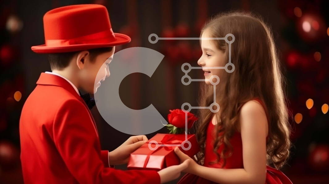 Intra Συλλεκτικό Ξύλινο Παζλ Plywood  4mm - Νεαρό αγόρι και κορίτσι ανταλλάσσουν δώρα για την ημέρα του Αγίου Βαλεντίνου Σε Ξύλινο Κουτί - Διαστάσεις Puzzle: 10x10 cm – 25 κομμάτια