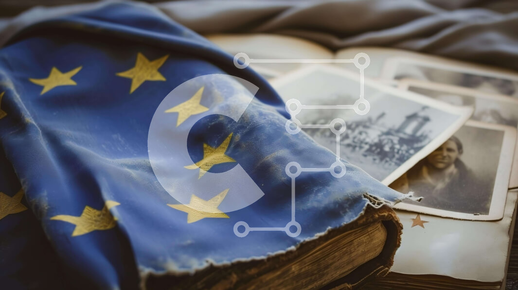 Intra Συλλεκτικό Ξύλινο Παζλ Plywood  4mm - Σημαία της Ευρωπαϊκής Ένωσης στο ιστορικό βιβλίο Σε Ξύλινο Κουτί - Διαστάσεις Puzzle: 10x10 cm – 25 κομμάτια