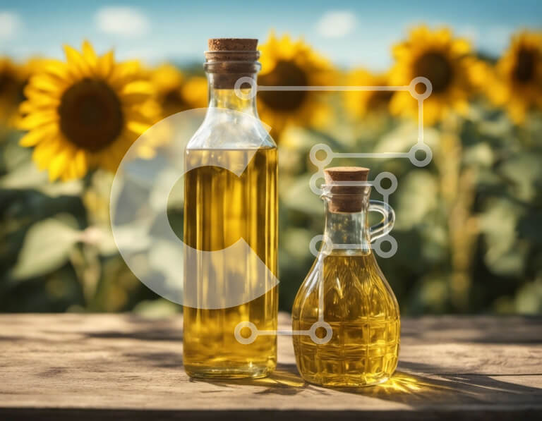 Σετ των 2 Intra Συλλεκτικό Ξύλινο Παζλ Plywood  4mm - Μπουκάλια ελαιόλαδο σε ξύλινο τραπέζι με ηλίανθους Σε Ξύλινο Κουτί - Διαστάσεις: 10x10 cm – 25 κομμάτια