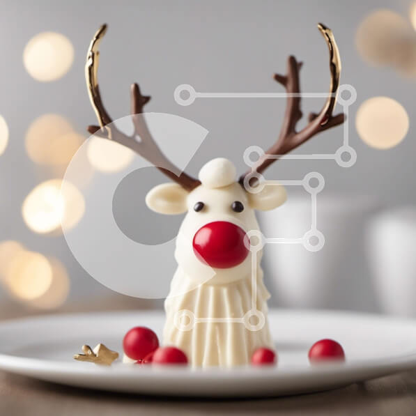 Σετ των 2 Intra Συλλεκτικό Ξύλινο Παζλ Plywood  4mm - Κέικ σε σχήμα τάρανδου με κόκκινα και λευκά διακοσμητικά Σε Ξύλινο Κουτί - Διαστάσεις: 10x10 cm – 25 κομμάτια