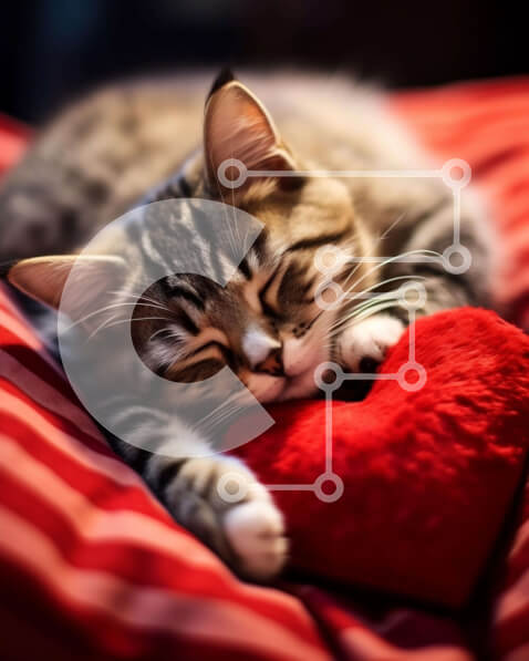 Σετ των 2 Intra Συλλεκτικό Ξύλινο Παζλ Plywood  4mm - Γάτα που κοιμάται σε μαξιλάρι σε σχήμα καρδιάς Σε Ξύλινο Κουτί - Διαστάσεις: 10x10 cm – 25 κομμάτια