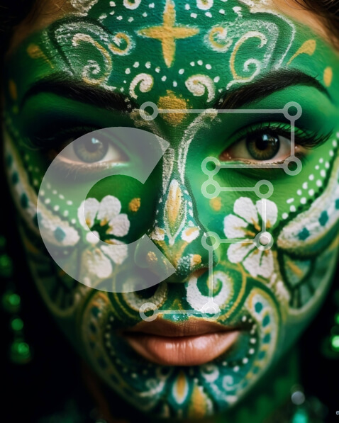 Intra Συλλεκτικό Ξύλινο Παζλ Plywood  4mm - Εκπληκτικό πορτρέτο γυναίκας με πράσινο χρώμα προσώπου και περίπλοκα σχέδια Σε Ξύλινο Κουτί - Διαστάσεις Puzzle: 10x10 cm – 25 κομμάτια