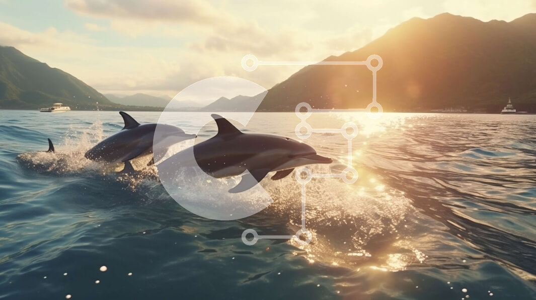 Σετ των 2 Intra Συλλεκτικό Ξύλινο Παζλ Plywood  4mm - Εκπληκτική φωτογραφία ηλιοβασιλέματος δύο δελφινιών που πηδούν έξω από το νερό Σε Ξύλινο Κουτί - Διαστάσεις: 10x10 cm – 25 κομμάτια