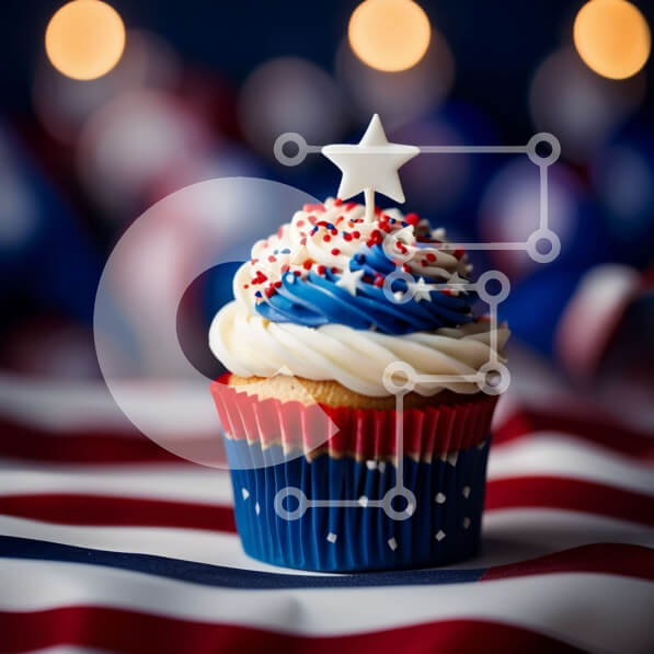Σετ των 2 Intra Συλλεκτικό Ξύλινο Παζλ Plywood  4mm - Πατριωτικό Cupcake με φόντο αμερικανικής σημαίας Σε Ξύλινο Κουτί - Διαστάσεις: 10x10 cm – 25 κομμάτια
