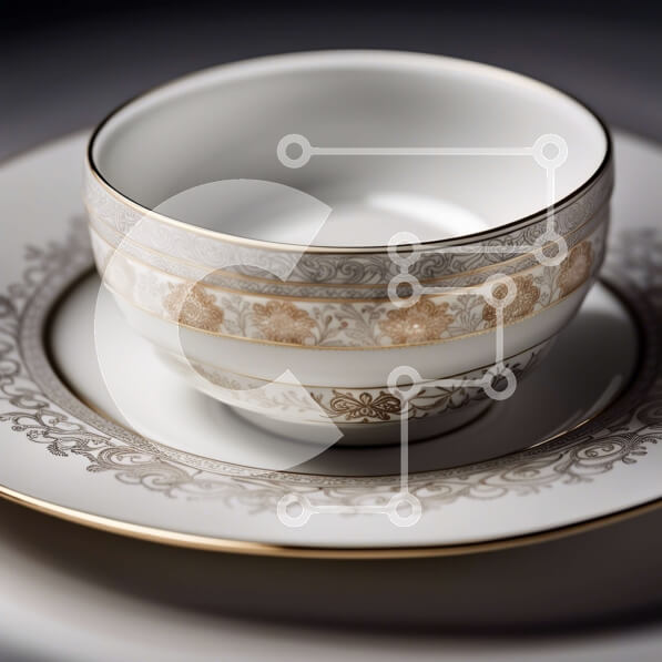 Intra Συλλεκτικό Ξύλινο Παζλ Plywood  4mm - Κομψό φλιτζάνι και πιατάκι από λευκή πορσελάνη με χρυσό λουλουδάτο σχέδιο Σε Ξύλινο Κουτί - Διαστάσεις Puzzle: 10x10 cm – 25 κομμάτια