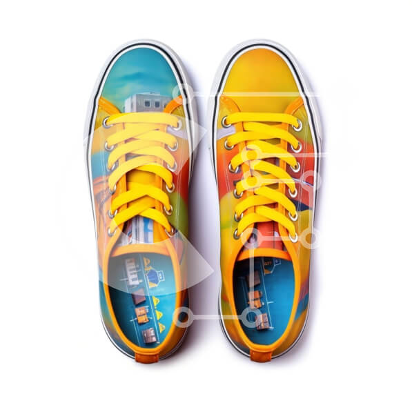 Σετ των 2 Intra Συλλεκτικό Ξύλινο Παζλ Plywood  4mm - Κομψά και ζωντανά αθλητικά παπούτσια με αστικό τοπίο Σε Ξύλινο Κουτί - Διαστάσεις: 10x10 cm – 25 κομμάτια