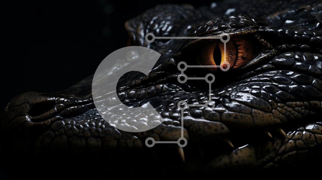 Σετ των 2 Intra Συλλεκτικό Ξύλινο Παζλ Plywood  4mm - Κοντινό πλάνο του κεφαλιού ενός αλιγάτορα με λαμπερά πορτοκαλί μάτια Σε Ξύλινο Κουτί - Διαστάσεις: 10x10 cm – 25 κομμάτια