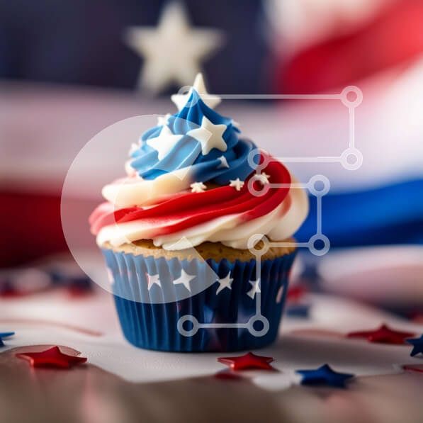 Σετ των 2 Intra Συλλεκτικό Ξύλινο Παζλ Plywood  4mm - Λαχταριστό Πατριωτικό Cupcake με Κόκκινο, Λευκό και Μπλε παγετό Σε Ξύλινο Κουτί - Διαστάσεις: 10x10 cm – 25 κομμάτια