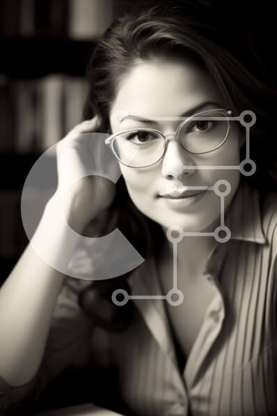 Intra Συλλεκτικό Ξύλινο Παζλ Plywood  4mm - Γυναίκα που φοράει γυαλιά που μελετά σε ένα γραφείο με βιβλία στο φόντο Σε Ξύλινο Κουτί - Διαστάσεις Puzzle: 10x10 cm – 25 κομμάτια