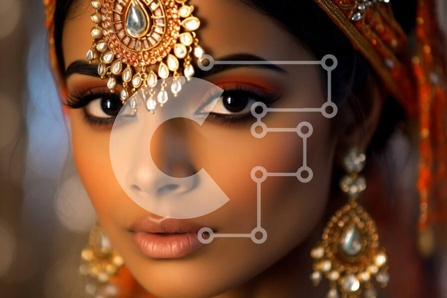 Intra Συλλεκτικό Ξύλινο Παζλ Plywood  4mm - Πανέμορφη εικόνα μιας γυναίκας που φοράει παραδοσιακά ινδικά κοσμήματα και μακιγιάζ Σε Ξύλινο Κουτί - Διαστάσεις Puzzle: 10x10 cm – 25 κομμάτια