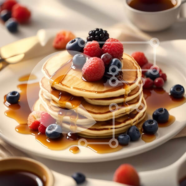 Σετ των 2 Intra Συλλεκτικό Ξύλινο Παζλ Plywood  4mm - Νόστιμη στοίβα από τηγανίτες με φρέσκα μούρα και σιρόπι Σε Ξύλινο Κουτί - Διαστάσεις: 10x10 cm – 25 κομμάτια