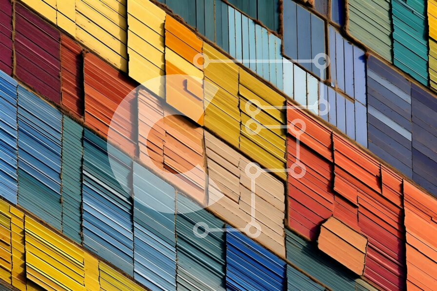 Intra Συλλεκτικό Ξύλινο Παζλ Plywood  4mm - Κοντινή όψη στοιβαγμένων εμπορευματοκιβωτίων αποστολής σε διάφορα χρώματα Σε Ξύλινο Κουτί - Διαστάσεις Puzzle: 10x10 cm – 25 κομμάτια