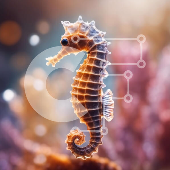 Intra Συλλεκτικό Ξύλινο Παζλ Plywood  4mm - Ιππόκαμπος που κολυμπά στον πολύχρωμο κοραλλιογενή ύφαλο Σε Ξύλινο Κουτί - Διαστάσεις: 10x10 cm – 25 κομμάτια