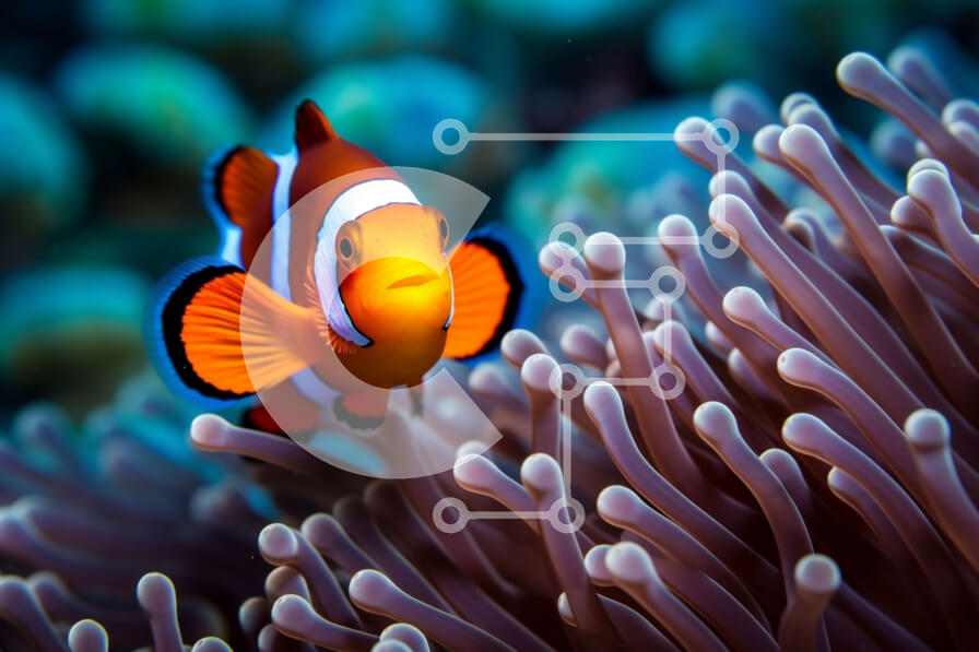 Intra Συλλεκτικό Ξύλινο Παζλ Plywood  4mm - Όμορφη εικόνα του ψαριού κλόουν και της ανεμώνης στον ωκεανό Σε Ξύλινο Κουτί - Διαστάσεις: 10x10 cm – 25 κομμάτια