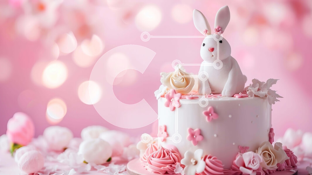 Σετ των 2 Intra Συλλεκτικό Ξύλινο Παζλ Plywood  4mm - Λευκό κέικ λαγουδάκι με ροζ τριαντάφυλλα και λουλούδια Σε Ξύλινο Κουτί - Διαστάσεις: 10x10 cm – 25 κομμάτια