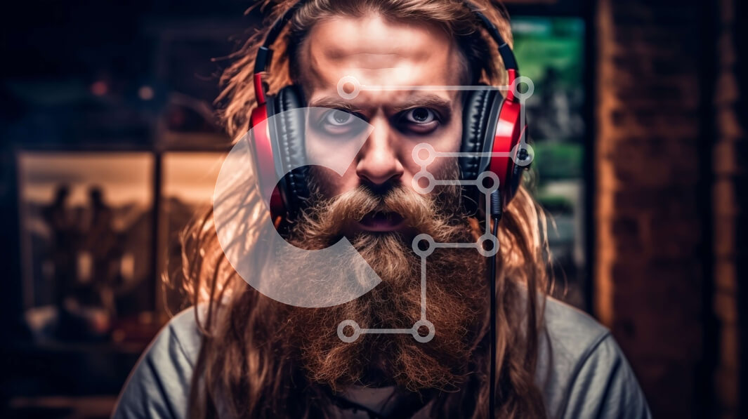 Intra Συλλεκτικό Ξύλινο Παζλ Plywood  4mm - Άνδρας με μακριά μαλλιά και γένια που φορά ακουστικά Σε Ξύλινο Κουτί - Διαστάσεις Puzzle: 10x10 cm – 25 κομμάτια