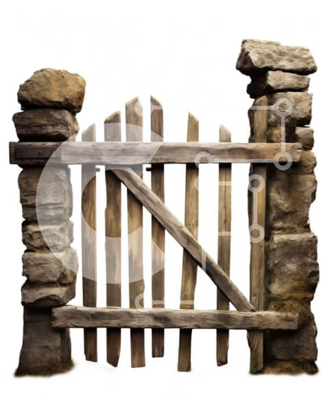 Intra Συλλεκτικό Ξύλινο Παζλ Plywood  4mm - Όμορφη εικόνα μιας ξύλινης πύλης με πέτρινες κολόνες και μάνταλο Σε Ξύλινο Κουτί - Διαστάσεις Puzzle: 10x10 cm – 25 κομμάτια