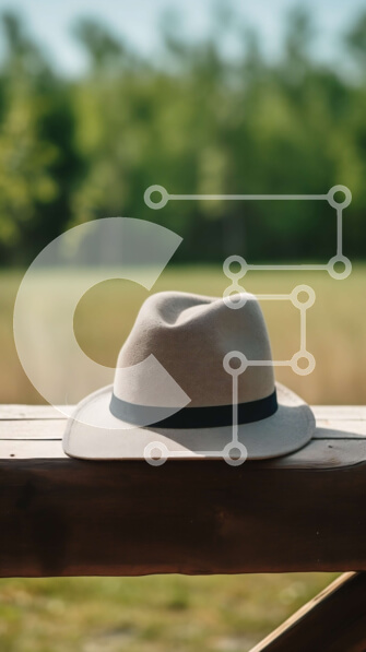 Intra Συλλεκτικό Ξύλινο Παζλ Plywood  4mm - Καπέλο Fedora σε ξύλινο πάγκο στο πάρκο Σε Ξύλινο Κουτί - Διαστάσεις Puzzle: 10x10 cm – 25 κομμάτια