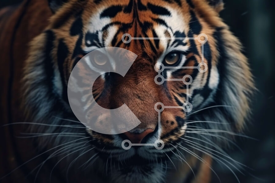 Σετ των 2 Intra Συλλεκτικό Ξύλινο Παζλ Plywood  4mm - Έντονη κινηματογράφηση σε πρώτο πλάνο του προσώπου μιας τίγρης σε μαύρο και άσπρο Σε Ξύλινο Κουτί - Διαστάσεις: 10x10 cm – 25 κομμάτια