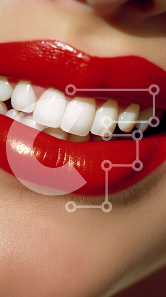 Intra Συλλεκτικό Ξύλινο Παζλ Plywood  4mm - Κοντινό πλάνο του γυναικείου προσώπου με έντονο κόκκινο κραγιόν και λευκά δόντια σε κόκκινο φόρεμα Σε Ξύλινο Κουτί - Διαστάσεις Puzzle: 10x10 cm – 25 κομμάτια