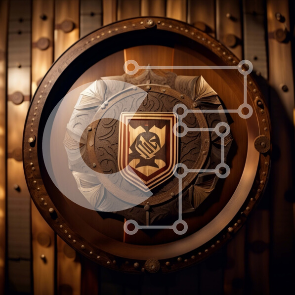 Intra Συλλεκτικό Ξύλινο Παζλ Plywood  4mm - Vintage ασπίδα με λοφίο σε ταλαιπωρημένο ξύλινο τοίχο Σε Ξύλινο Κουτί - Διαστάσεις: 10x10 cm – 25 κομμάτια