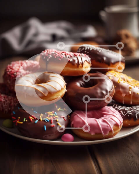 Σετ των 2 Intra Συλλεκτικό Ξύλινο Παζλ Plywood  4mm - Νόστιμα και πολύχρωμα γλασαρισμένα ντόνατς με πασπαλίσματα σε ξύλινο τραπέζι Σε Ξύλινο Κουτί - Διαστάσεις: 10x10 cm – 25 κομμάτια