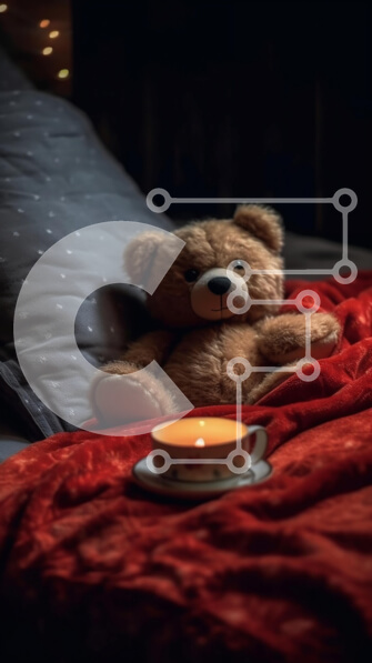 Intra Συλλεκτικό Ξύλινο Παζλ Plywood  4mm - Χαριτωμένο αρκουδάκι που κάθεται σε μια κόκκινη κουβέρτα με ένα αναμμένο κερί Σε Ξύλινο Κουτί - Διαστάσεις: 10x10 cm – 25 κομμάτια