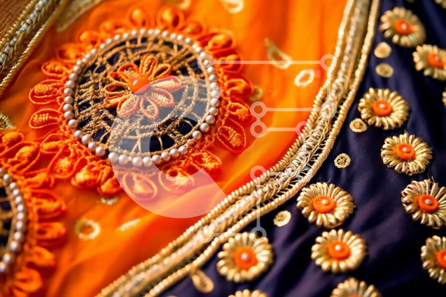 Intra Συλλεκτικό Ξύλινο Παζλ Plywood  4mm - Πολυτελές πορτοκαλί και χρυσό Sari με περίπλοκα κεντήματα και χάντρες Σε Ξύλινο Κουτί - Διαστάσεις Puzzle: 10x10 cm – 25 κομμάτια