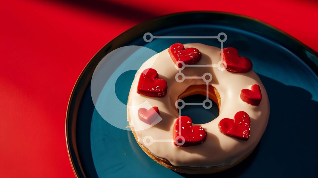 Σετ των 2 Intra Συλλεκτικό Ξύλινο Παζλ Plywood  4mm - Ντόνατ σε σχήμα καρδιάς με κόκκινες καρδιές σε μπλε πιάτο Σε Ξύλινο Κουτί - Διαστάσεις: 10x10 cm – 25 κομμάτια