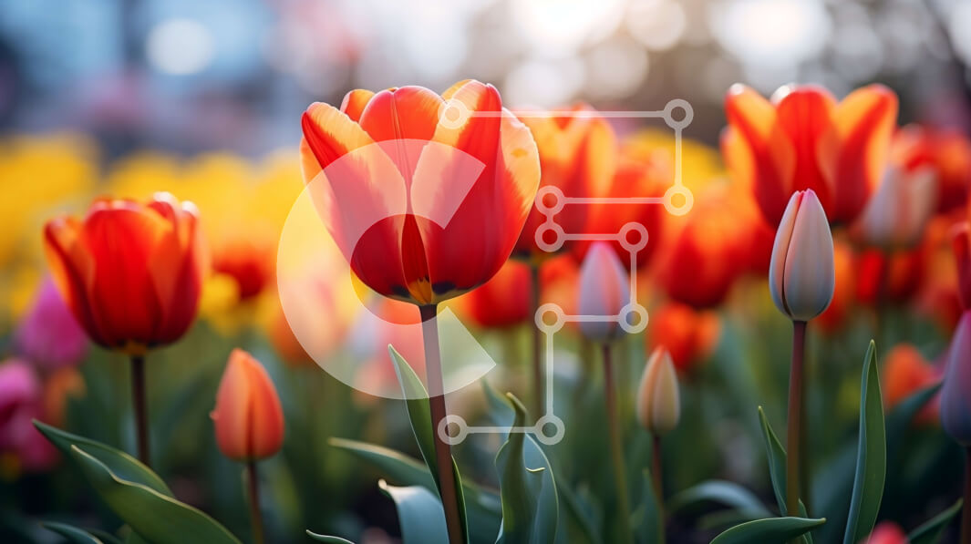 Intra Συλλεκτικό Ξύλινο Παζλ Plywood  4mm - Ζωντανό πεδίο τουλίπας σε πλήρη άνθιση Σε Ξύλινο Κουτί - Διαστάσεις: 10x10 cm – 25 κομμάτια