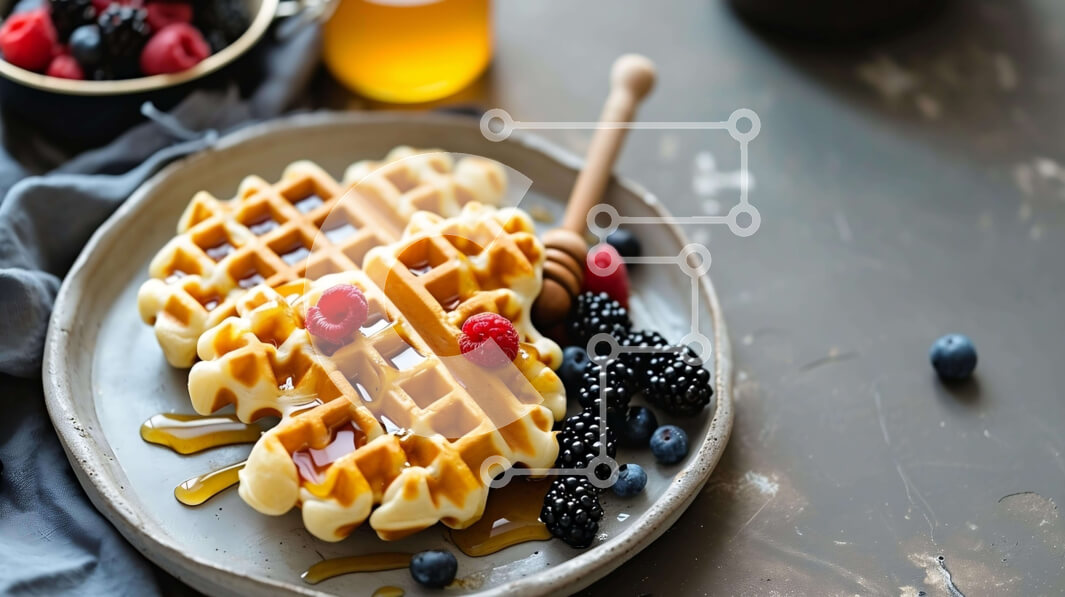 Σετ των 2 Intra Συλλεκτικό Ξύλινο Παζλ Plywood  4mm - Πιάτο βάφλες με μούρα και σιρόπι Σε Ξύλινο Κουτί - Διαστάσεις: 10x10 cm – 25 κομμάτια