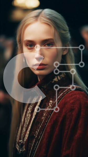 Intra Συλλεκτικό Ξύλινο Παζλ Plywood  4mm - Σοβαρή ξανθιά γυναίκα με κόκκινη και χρυσή ρόμπα με σταυρό κολιέ Σε Ξύλινο Κουτί - Διαστάσεις Puzzle: 10x10 cm – 25 κομμάτια