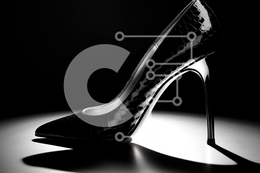 Intra Συλλεκτικό Ξύλινο Παζλ Plywood  4mm - Κομψό Μαύρο Snakeskin ψηλοτάκουνο παπούτσι στιλέτο Σε Ξύλινο Κουτί - Διαστάσεις Puzzle: 10x10 cm – 25 κομμάτια