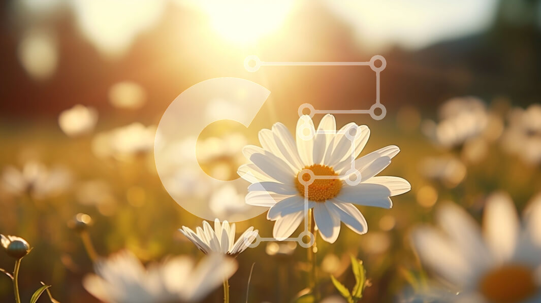 Intra Συλλεκτικό Ξύλινο Παζλ Plywood  4mm - Πεδίο με λευκές μαργαρίτες με ήλιο που λάμπει Σε Ξύλινο Κουτί - Διαστάσεις: 10x10 cm – 25 κομμάτια