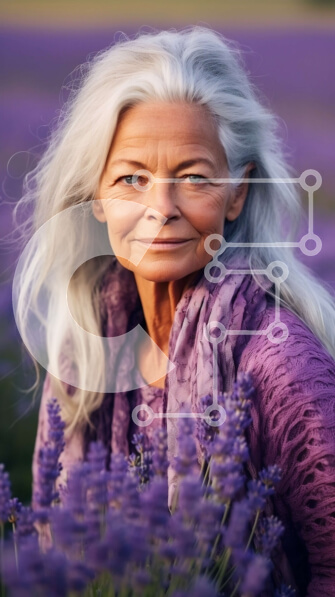 Σετ των 2 Intra Συλλεκτικό Ξύλινο Παζλ Plywood  4mm - Όμορφη εικόνα της ηλικιωμένης γυναίκας που στέκεται στο πεδίο των μωβ λουλουδιών λεβάντας Σε Ξύλινο Κουτί - Διαστάσεις: 10x10 cm – 25 κομμάτια